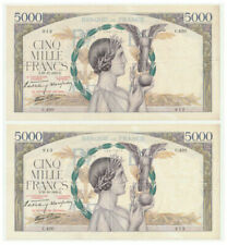 Billets de 5000 et 10 000 francs français, sur minerve
