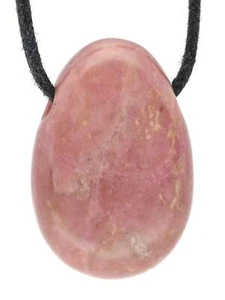 Rhodonit Tropfenanhänger mit Baumwollband gebohrt | Edelstein Schmuck - Picture 1 of 4