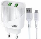 GMR CH-2502 Premium Dual Charger 5V 2.4A 12W, MicroUSB Cable, USB Charger, with 