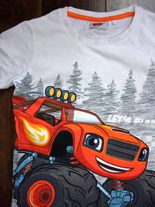 Next Blaze Shirt kurzarm T-Shirt 116 Junge weiß Sommer Monster Truck Auto - Bild 1 von 10