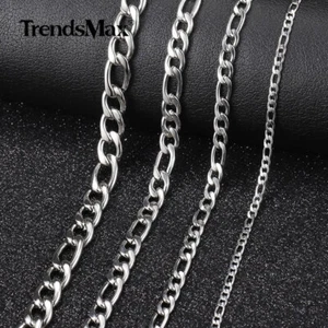 3/5/7/9mm Silver Stainless Steel Figaro Chain Necklace Choker Men Women 16-30" - Picture 1 of 15