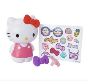 SANRIO HELLO KITTY STYLING FIGURE TOY WITH BOWS AND STICKERS PINK 6.5" BRAND NEW - Picture 1 of 5