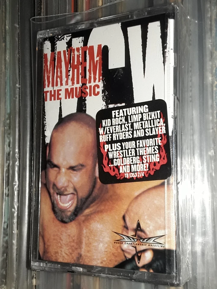 WCW MAYHEM THE MUSIC CASSETTE USA HYPE STICKER METALLICA LIMP BIZKIT ICP SEALED - Image 1 of 4