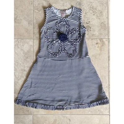 Halabaloo NWT girls navy/white micro stripe sleeveless dress, 5yrs - Image 1 of 2