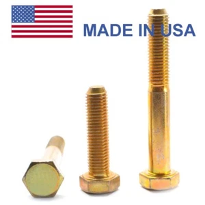 1/2"-20 x 1 3/4" (FT) Fine Grade 8 Hex Cap Screw (Bolt) - USA Yellow Zinc - Picture 1 of 1