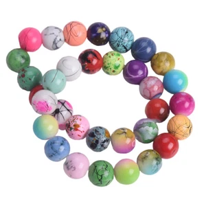 30 Stück Rund 8mm Bunt Malerei Opak Glas Lose Perlen Für die Schmuckherstellung - Bild 1 von 44