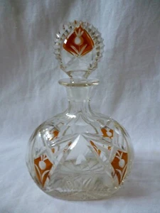 Art Deco Karaffe Likörflasche geschnitten geschliffen geätzt Überfang - Picture 1 of 14