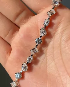 Multi Shape Moissanite Occasional Wear Bracelet Sterling Silver Bracelet for Her - Picture 1 of 4