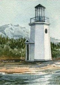Gig Harbor Leuchtturm, Puget Sound Washington. Gerald Hill Aquarell Kunstdrucke - Bild 1 von 2