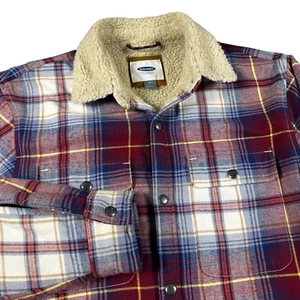 Flannel Shacket Men's Medium Barn Chore Sherpa Outdoor Fleece Lined Snap Jacket - Picture 1 of 8