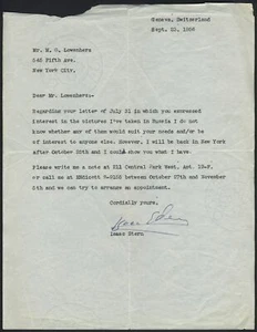 Isaac STERN (Violinist): Typed Letter Signed after a trip to the Soviet Union - Picture 1 of 1