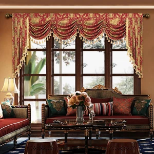 110 Inch Luxury Waterfall Valance Classic Damask Swag Curtains Red Decor - Picture 1 of 12