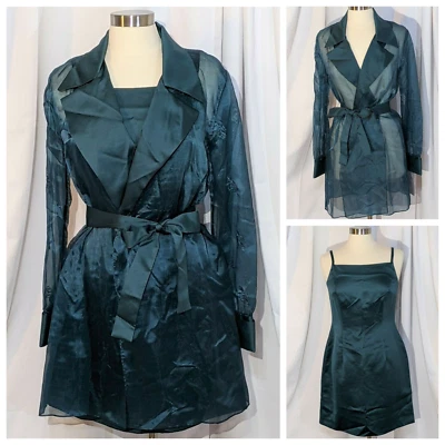 De Colección Y2K NUEVAS etiquetas CDC Conjunto de Noche Verde Azulado Cuello Cuadrado Vestido Plumero Transparente Cyber Talla 8 Foto 1 de 4