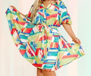 Flying Tomato Shirt Dress, Size 3X, Short Sleeve, Elastic Waist, Abstract Print - Picture 1 of 14