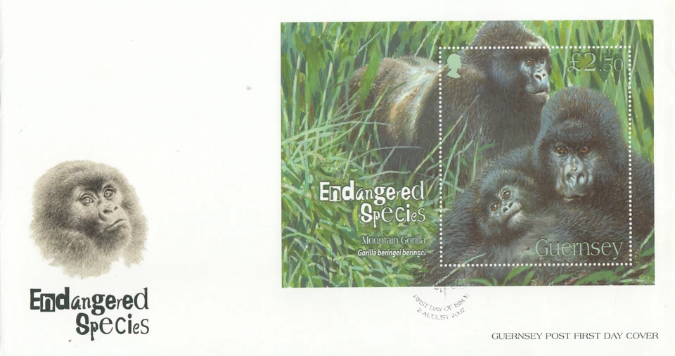 Gorilla Endangered Species minisheet GB Guernsey FDC 2007 CLEARANCE (142264) - Image 1 of 1