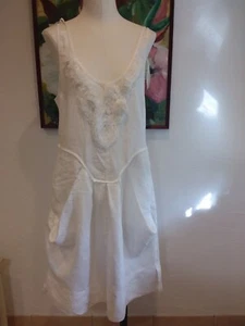 Leinen KLEID WEIß MIT APPLIKATIONEN VON ILSE JACOBSEN GR. 40 NEU - Bild 1 von 7
