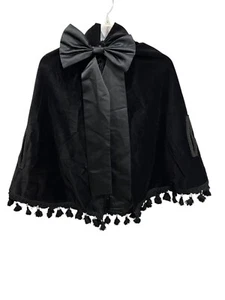 Elebini Girls Size 8 Hooded Velvet Poncho with Tassels & Black Bow Tie Closure - Picture 1 of 9