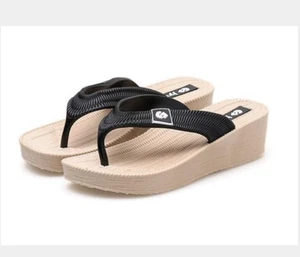 Womens 4.5 US Black Platform Slides Slip-On Pinch-Toe Simple Wedges Summer - Picture 1 of 17