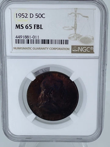 1952-D 50C Franklin Haf Dollar NGC MS 65 FBL Intense Color Cover