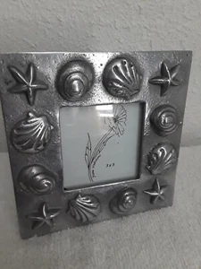 Pewter METAL Frame TRADITIONS COASTAL Decor RAISED SEA SHELL DESIGN Photo FRAME - Picture 1 of 13