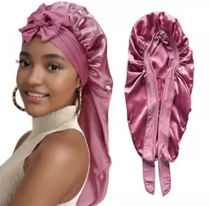 Satin Bonnet Silk Adjustable Bonnet Sleeping Bonnet with Tie Band For Long Hair - Picture 1 of 11