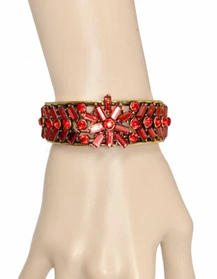 Funcy Pulsera Gruesa Brazalete Flexible Cristales Rojos Fiesta Informal Elegante Foto 1 de 3