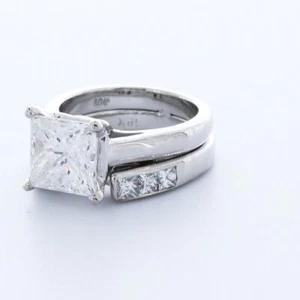 3.49CTW LAB DIAMONDS G/SI2 PRINCESS 18K WHITE GOLD CLASSIC SOLITAIRE BRIDAL SET - Picture 1 of 4