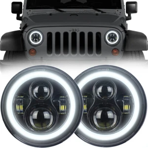 7" Black Halo LED Projection Headlights for 1997-2018 Jeep Wrangler JK JKU TJ - Picture 1 of 7