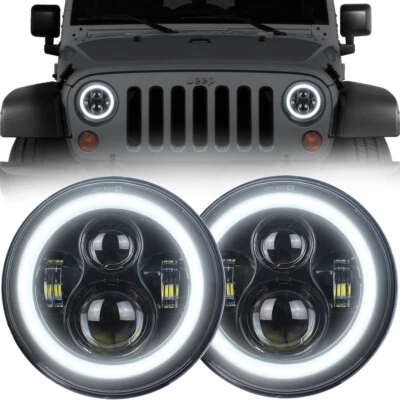 7" Black Halo LED Projection Headlights for 1997-2018 Jeep Wrangler JK JKU TJ - Image 1 of 4