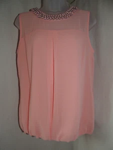 ** SALE ** DOROTHY PERKINS CORAL PINK COLOURED TOP SIZE UK 12 BEADED DETAIL - Picture 1 of 3