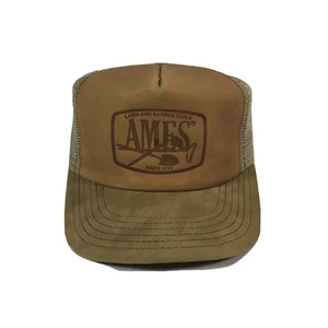 VTG Ames Lawn And Garden Tools Snapback Trucker Hat Leather Panel USA - Picture 1 of 12