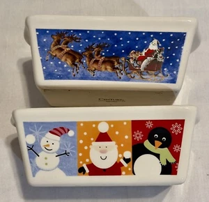 Paar Vintage Century Steinzeug Mini Laib Backform Weihnachten Motiv 5" x 3" - Bild 1 von 7