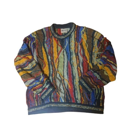 Coogi 90s 3D Knit Sweater Earth Tones Linen Cotton Used Size M - Image 1 of 4
