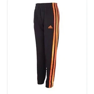 Adidas Boys 3-Stripe Fleece Joggers Activewear Black Orange Size Large 14/16 - Picture 1 of 12
