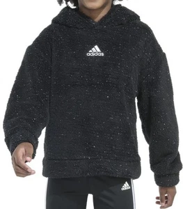 adidas Girls Cozy Black Furry Sherpa Hoodie Size M(10/12) Brand New‼️ - Picture 1 of 7