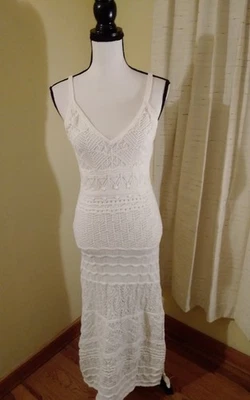 Zara Trangle Open Back Crochet Side Slit Maxi Dress White Med NWT - Image 1 of 4