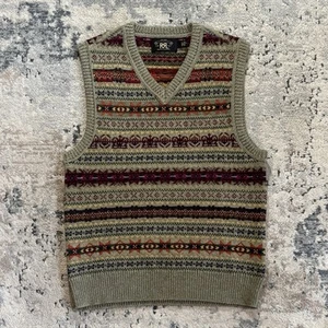 RRL Double RL Fair Isle Wool Sweater Vest Medium Jacquard Olive Ralph Lauren - Picture 1 of 11