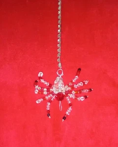 Hand Crafted Crystal & Wire Hanging Halloween Spider Sculpture - Picture 1 of 3