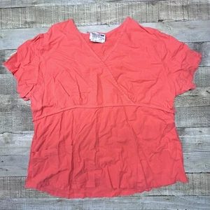 Landau Womens Scrub Top Size XL Pink Coral Short Sleeves Back Tie Medical Shirt - Picture 1 of 7