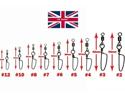 Snap Swivels Link Rolling Barrel Strong Sea Fishing Sizes #2 to #12 Large Swivel - Image 1 of 4