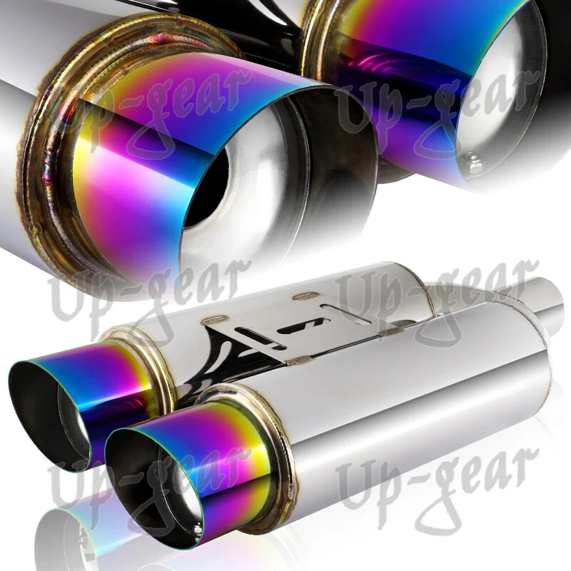 Silenciador de escape universal de acero inoxidable con punta quemada inclinada doble arco iris de 3,5" Foto 1 de 4