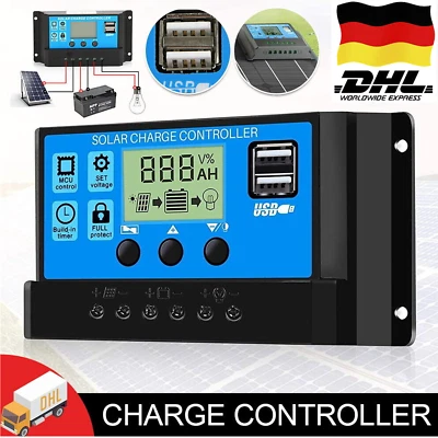 Solar Laderegler 30A - 100A PWM Solar Panel Controller Regulator 12V/24V Mit USB - Bild 1 von 4