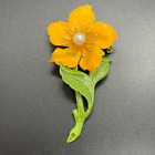 Vintage Enamel Yellow Anemone Flower Brooch Boutonniere 2.5"