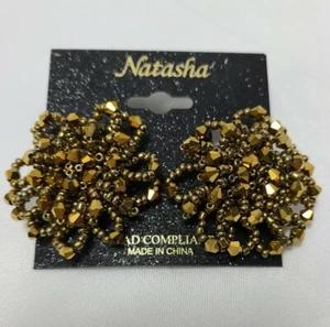 Natasha Ohrringe Clip-on goldene Perlen floral Bling  - Bild 1 von 6