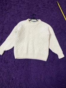 Suéter Vintage Blarney Mujer Mediano Crema 100% Lana Cable Tejido Oveja - Imagen 1 de 12