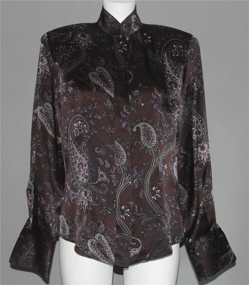 Blusa de seda jacobea de cachemira Ellen Tracy botones ocultos puños largos para mujer 10 nueva sin etiquetas Foto 1 de 1