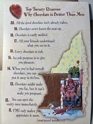 FRIENDSHIP 20 reasons why chocolate is better than men, its always there for you - Image 1 of 4