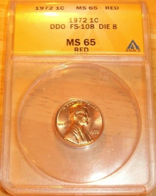 1972 Doubled Die Obverse # 8 (FS-108) EDS Lincoln Cent-ANACS MS-65RED- RARE 0143 - Image 1 of 4