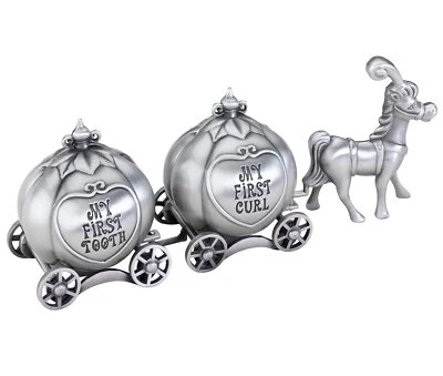 Keepsake Pewter Tooth and Curl Box Fairytale Coach Baby Gift 2x5 Inch Silver - Image 1 of 4
