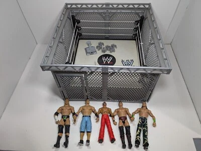 2010 WWE RAW Spring Loaded Wrestling Ring & Cage W/ 5 Figures - Cena Mysterio  - Image 1 of 4